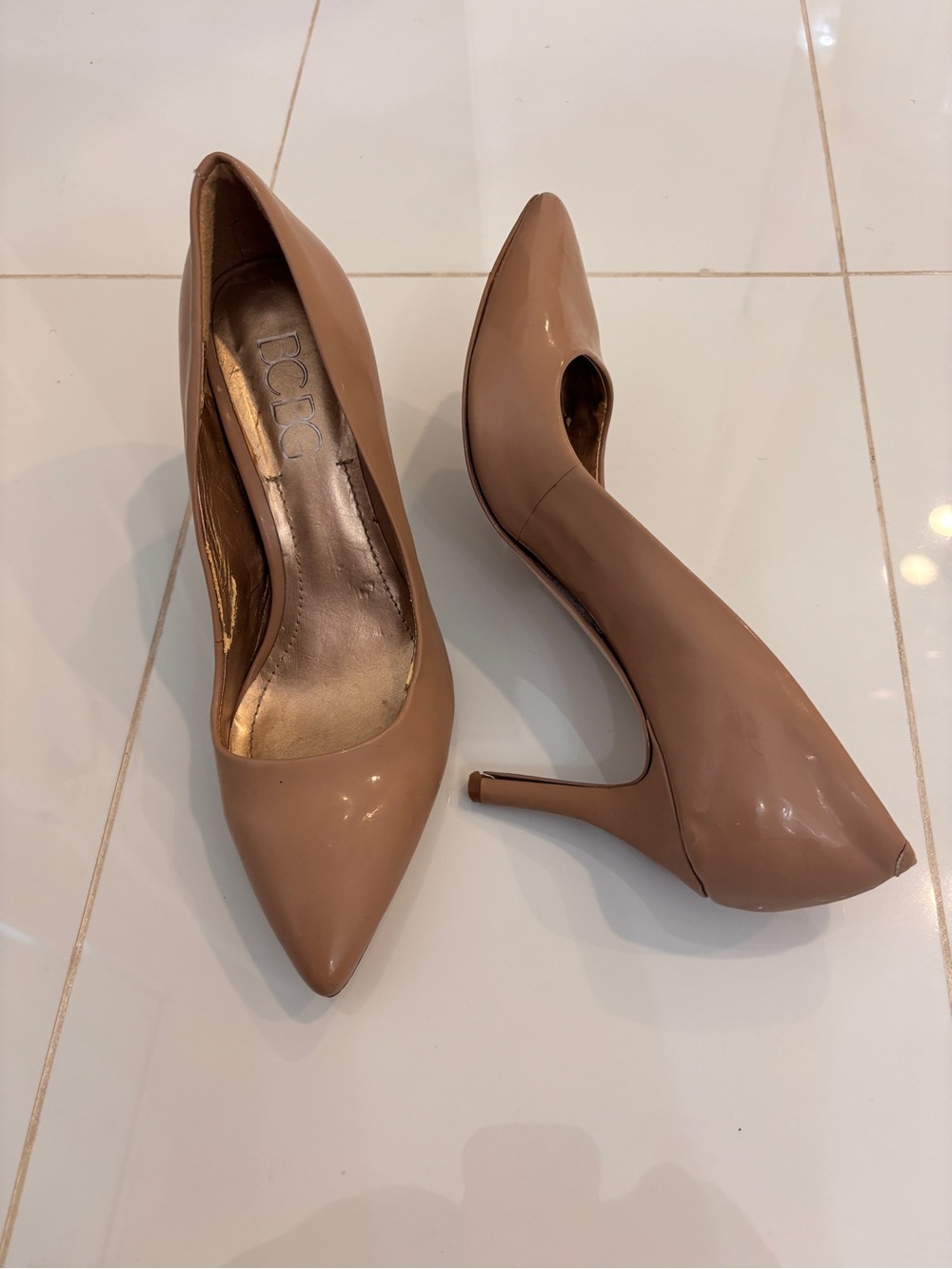 BCBG Nude Patent Pointed-Toe Stiletto Pumps